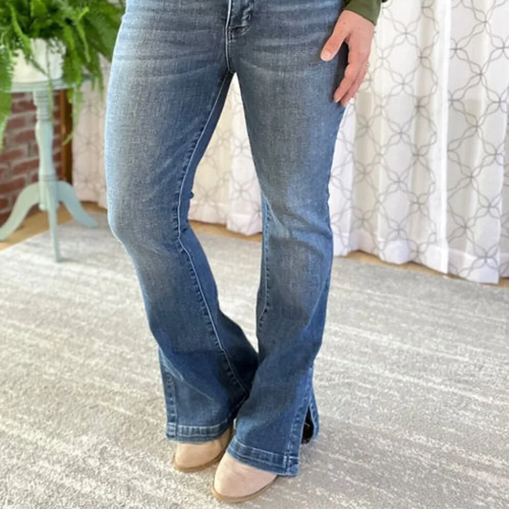 JUDY BLUE Hi Rise Tummy Control Slim Boot Cut Jeans w/ Side Slit - Picture 5 of 10